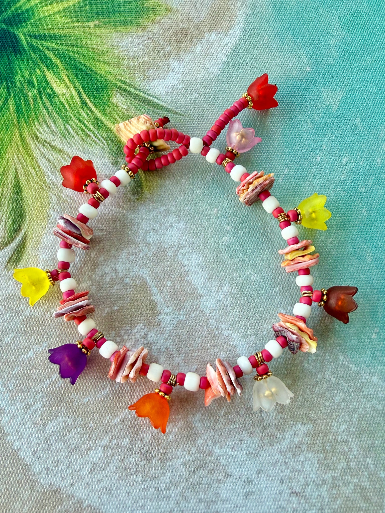 Coastal Sunshine Shell Beaded Flower Bracelet
