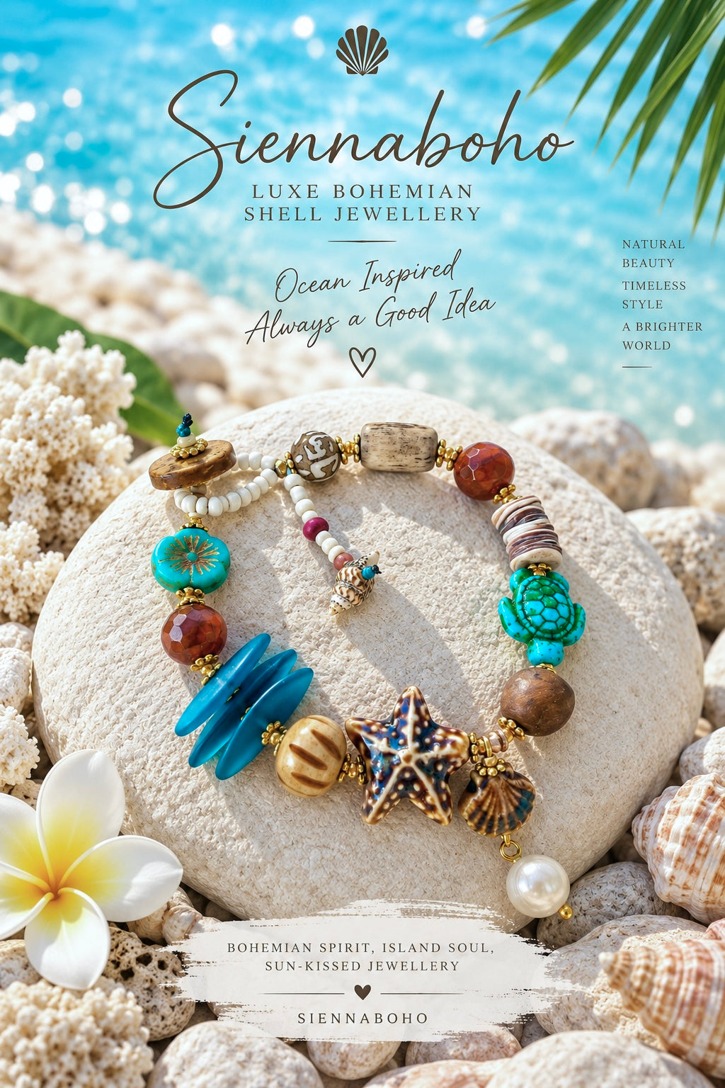 Sea Glass Shell Charm Bracelet