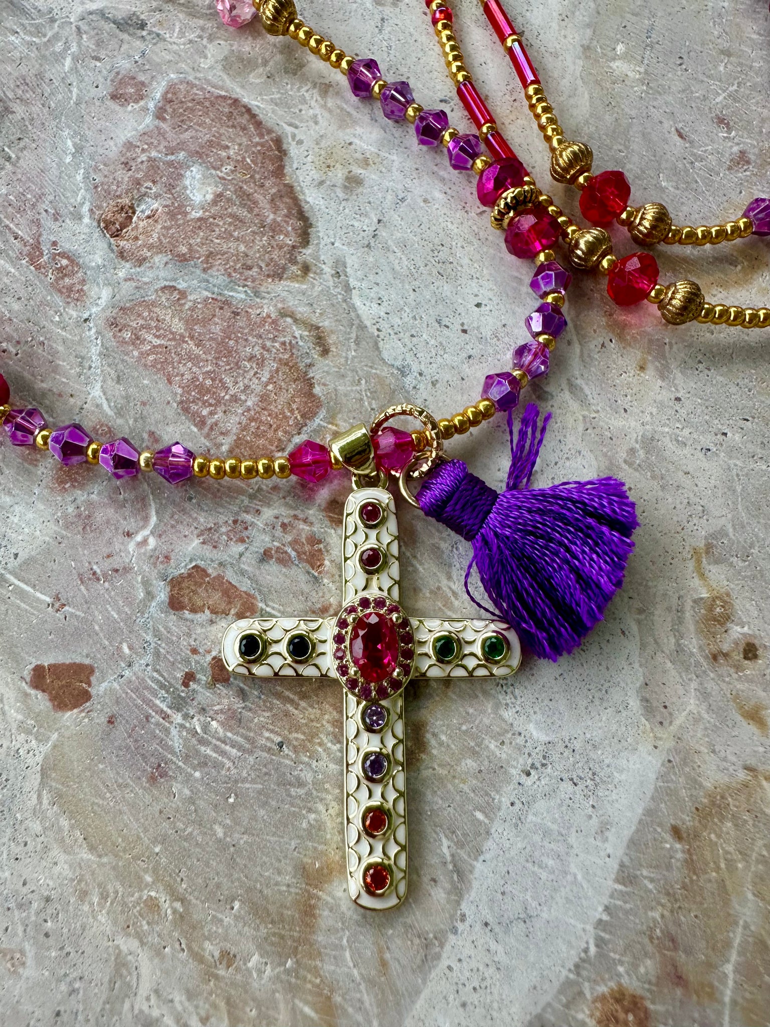 Cross Seed Bead Necklace