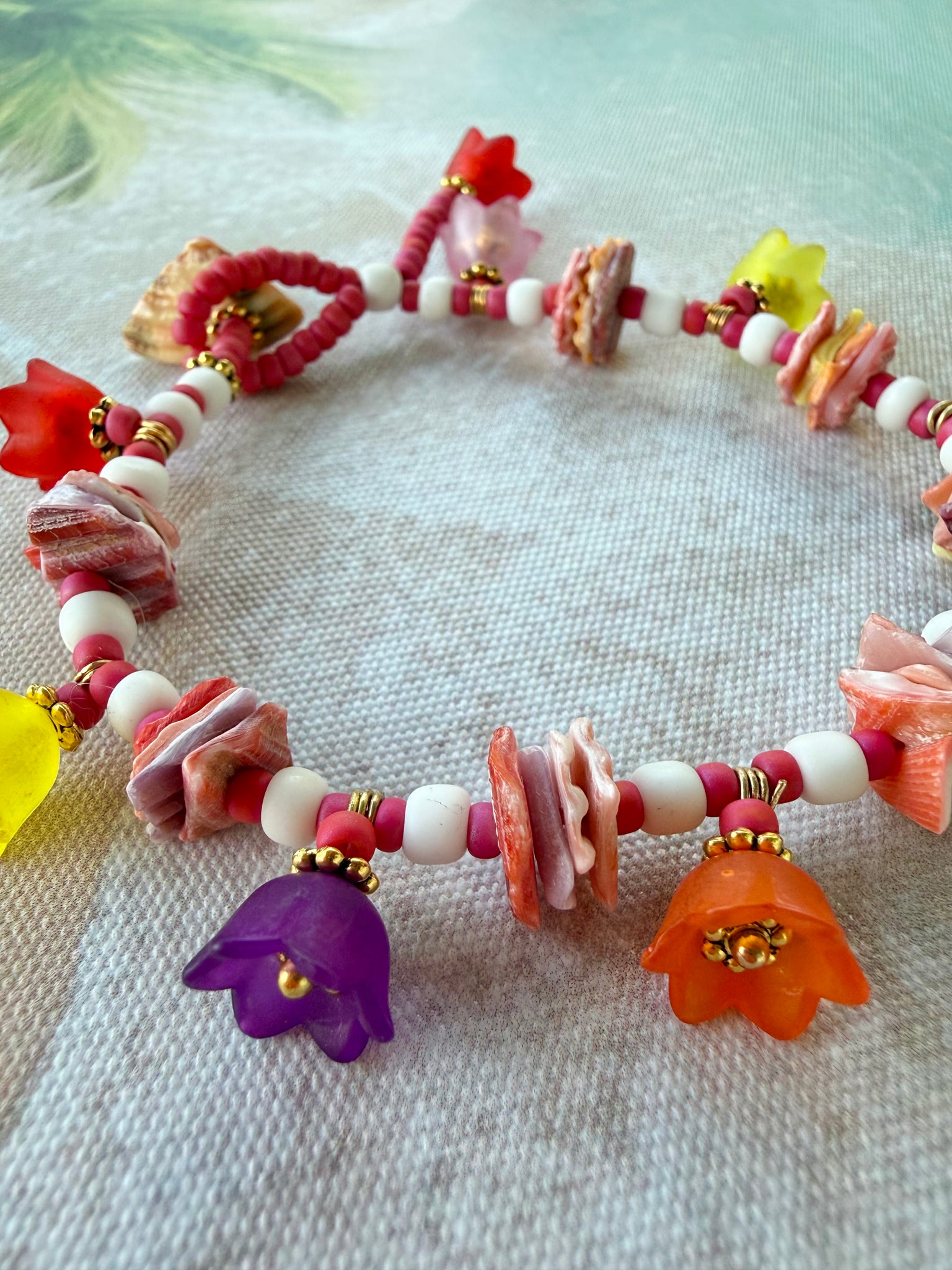 Coastal Sunshine Shell Beaded Flower Bracelet