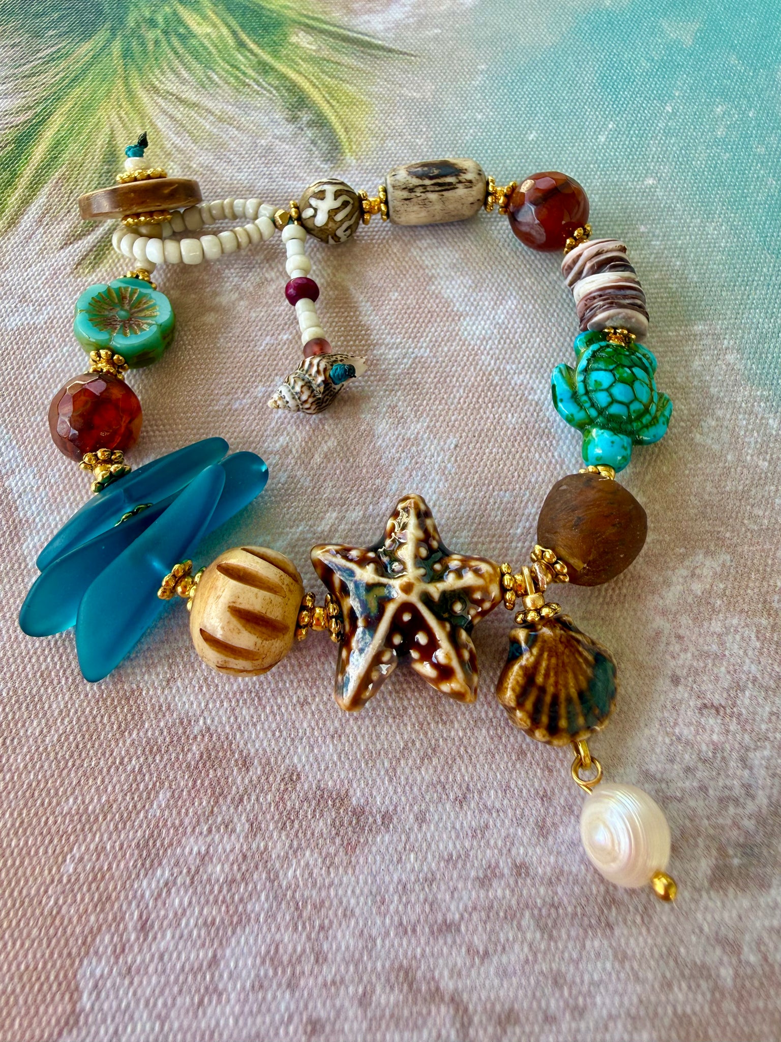 Sea Glass Shell Charm Bracelet