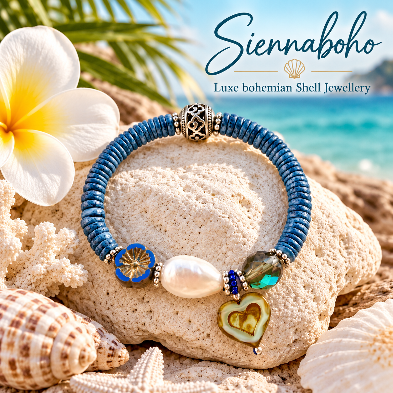 Island Blue Shell Pearl Bracelet