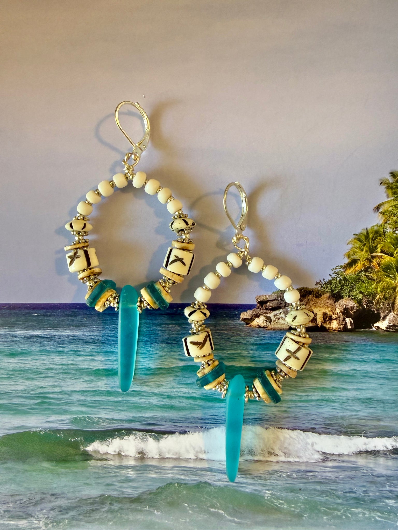 Boho Blue Sea Glass Earrings