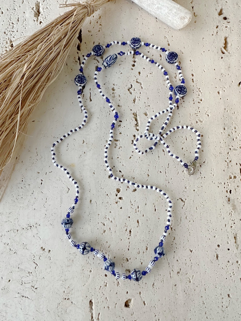 Blue And White Beaded Necklace