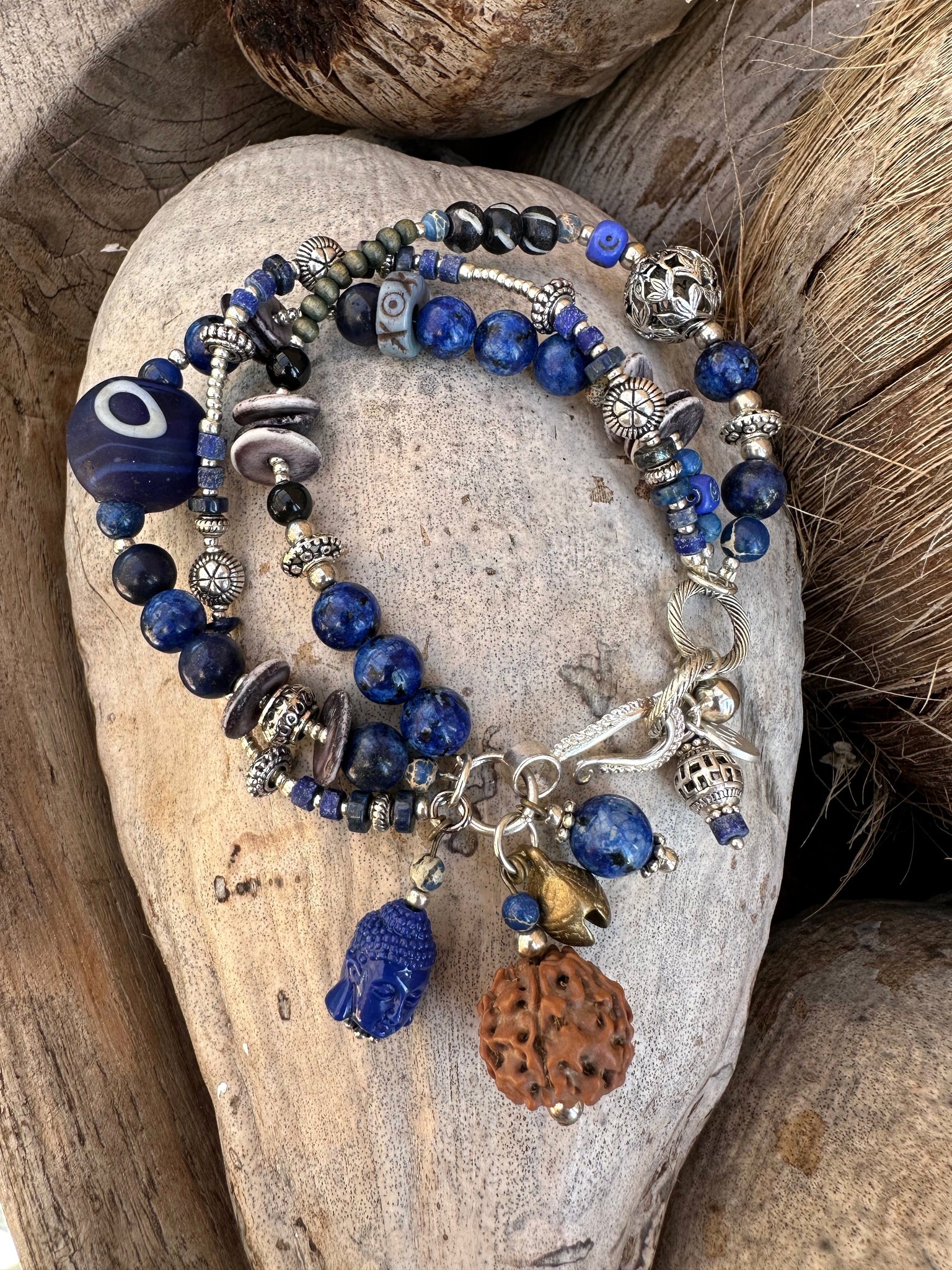 Blue And Silver Beaded Bracelet