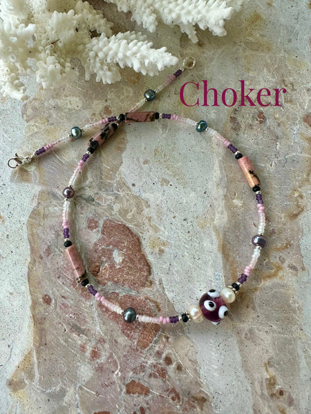 Evil Eye Seed Bead Venetian Glass Choker