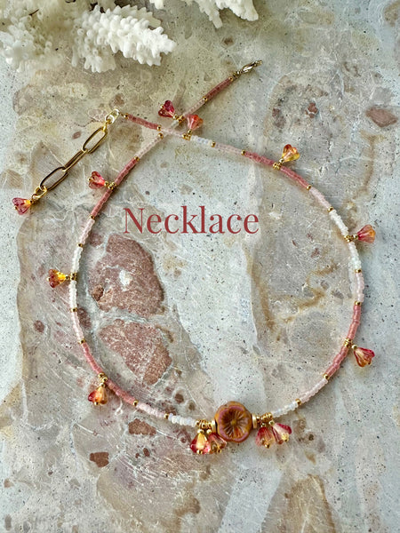 Pink Flower Seed Bead Choker