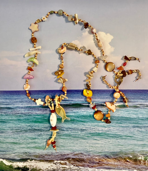 Shell Beaded Knotted Stone Necklace