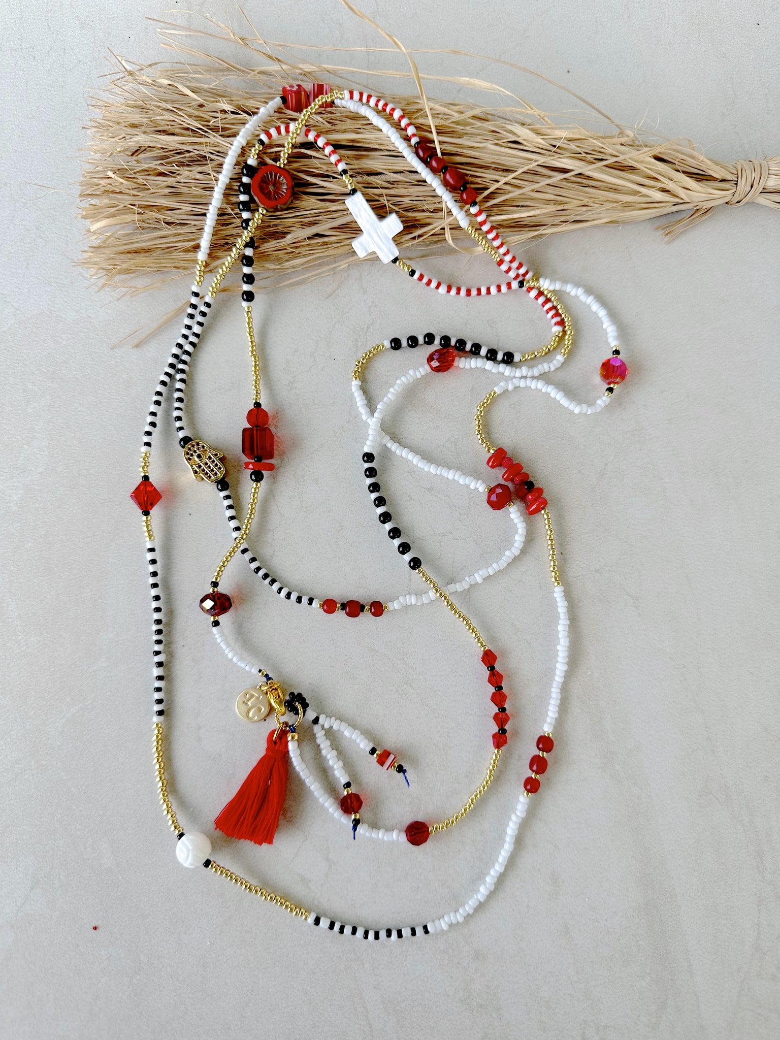 Red White Seed Bead Necklace