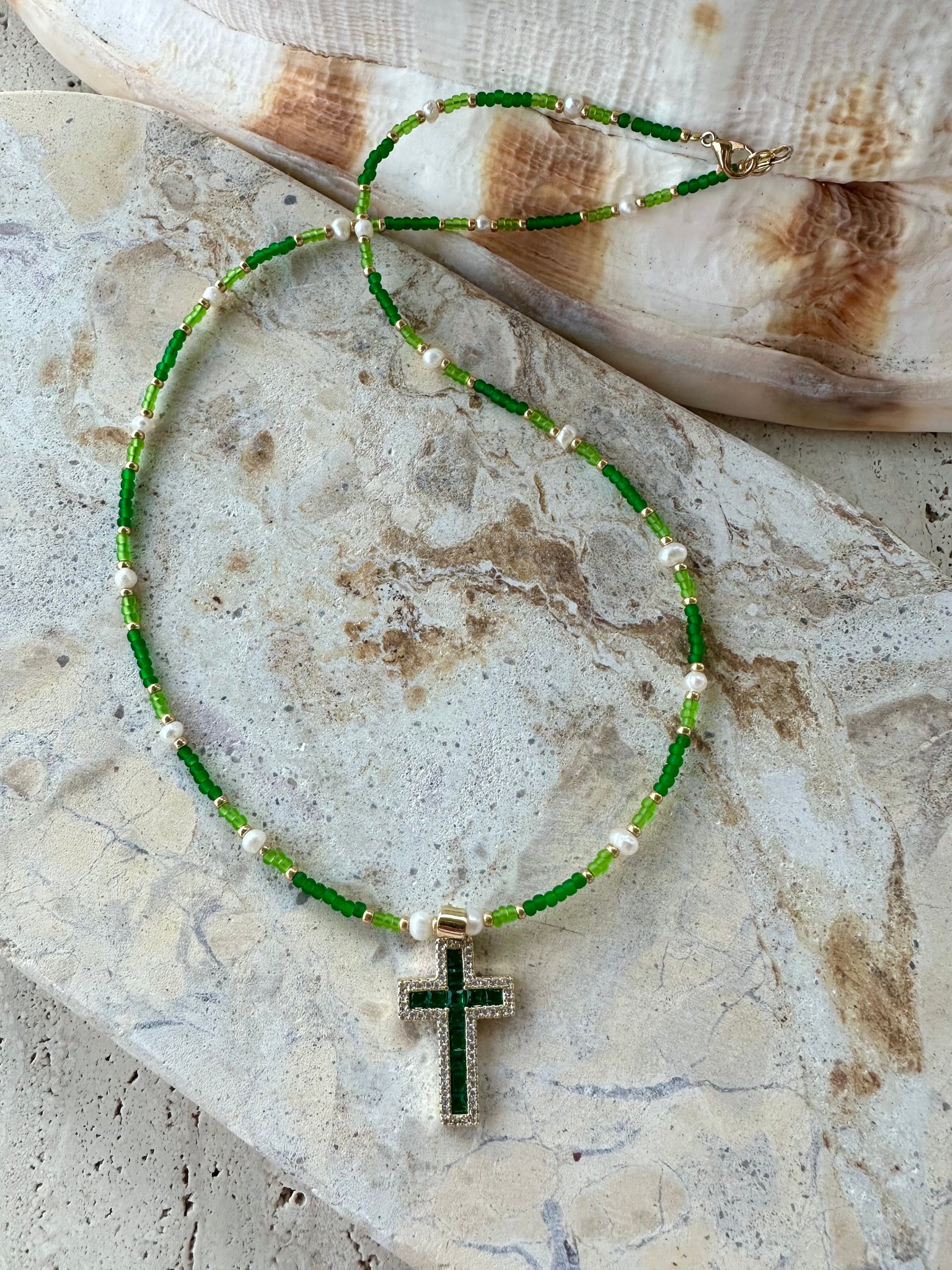 Seed Bead Cross Necklace