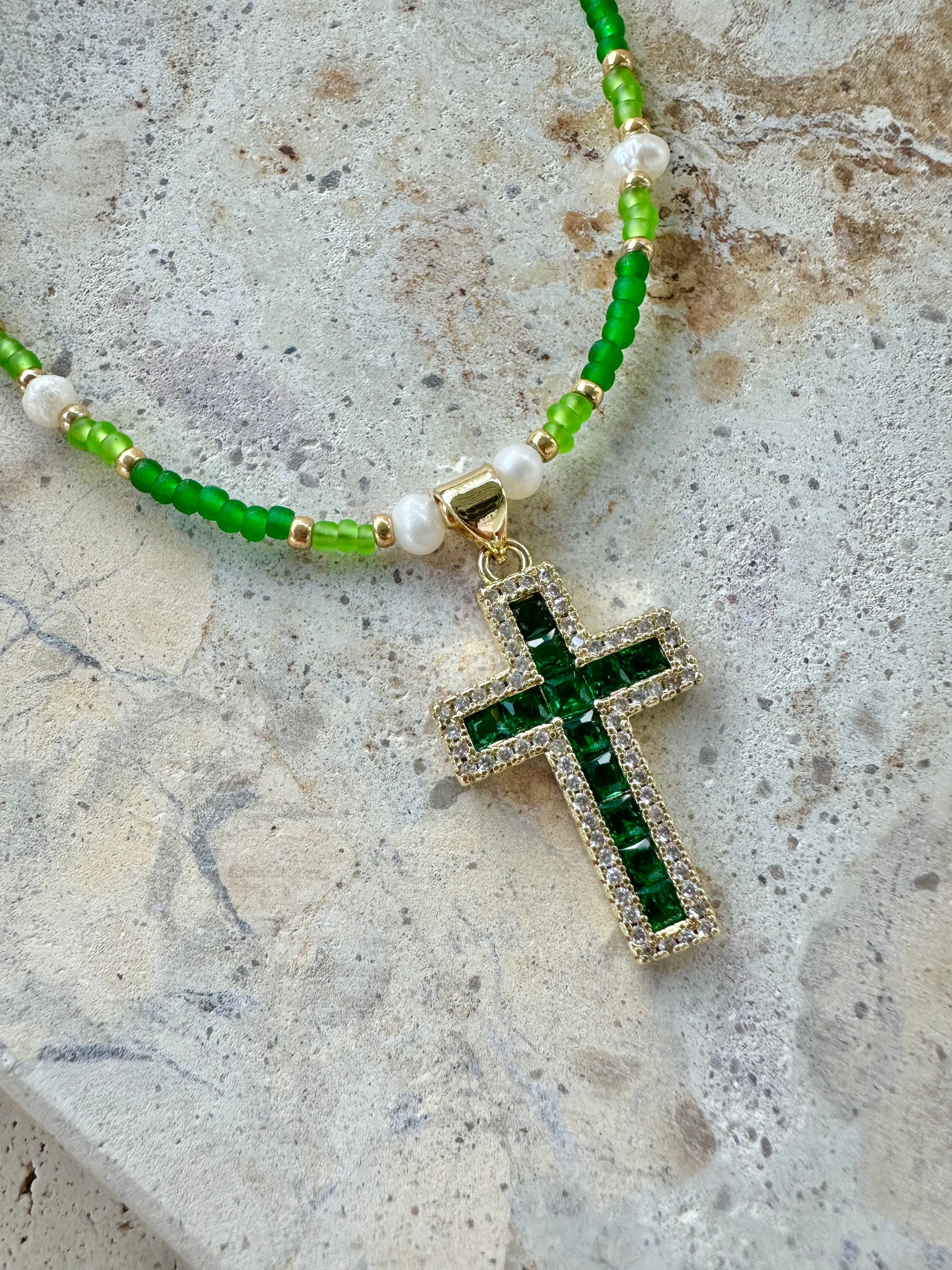 Seed Bead Cross Necklace