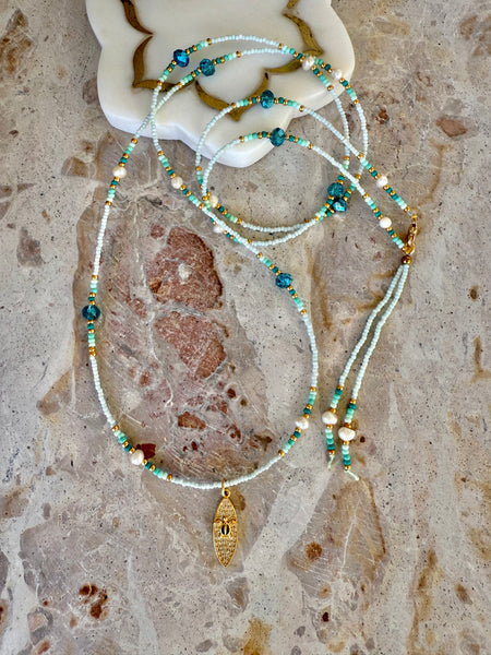 Beach Surf Charm Seed Bead Boho Necklace