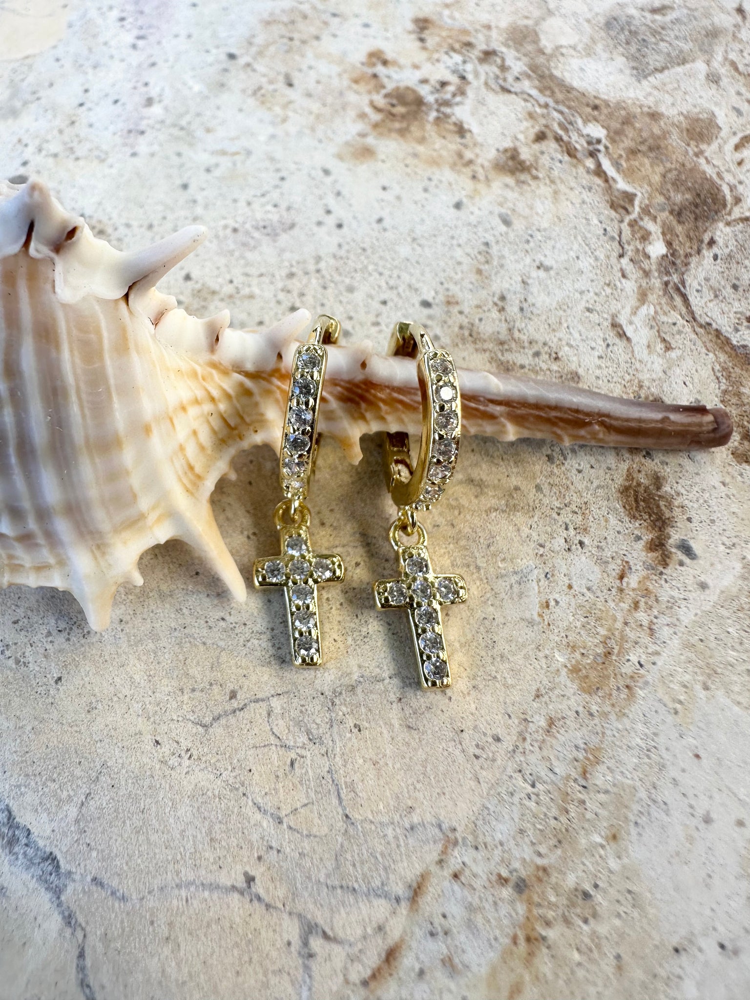 Gold Cross Earrings 