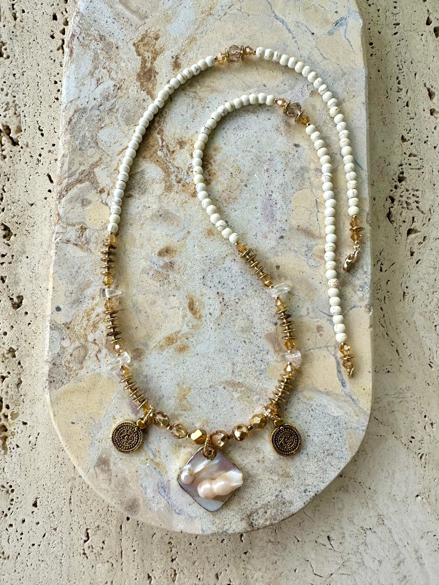 Crystal Pearl Stone Necklace