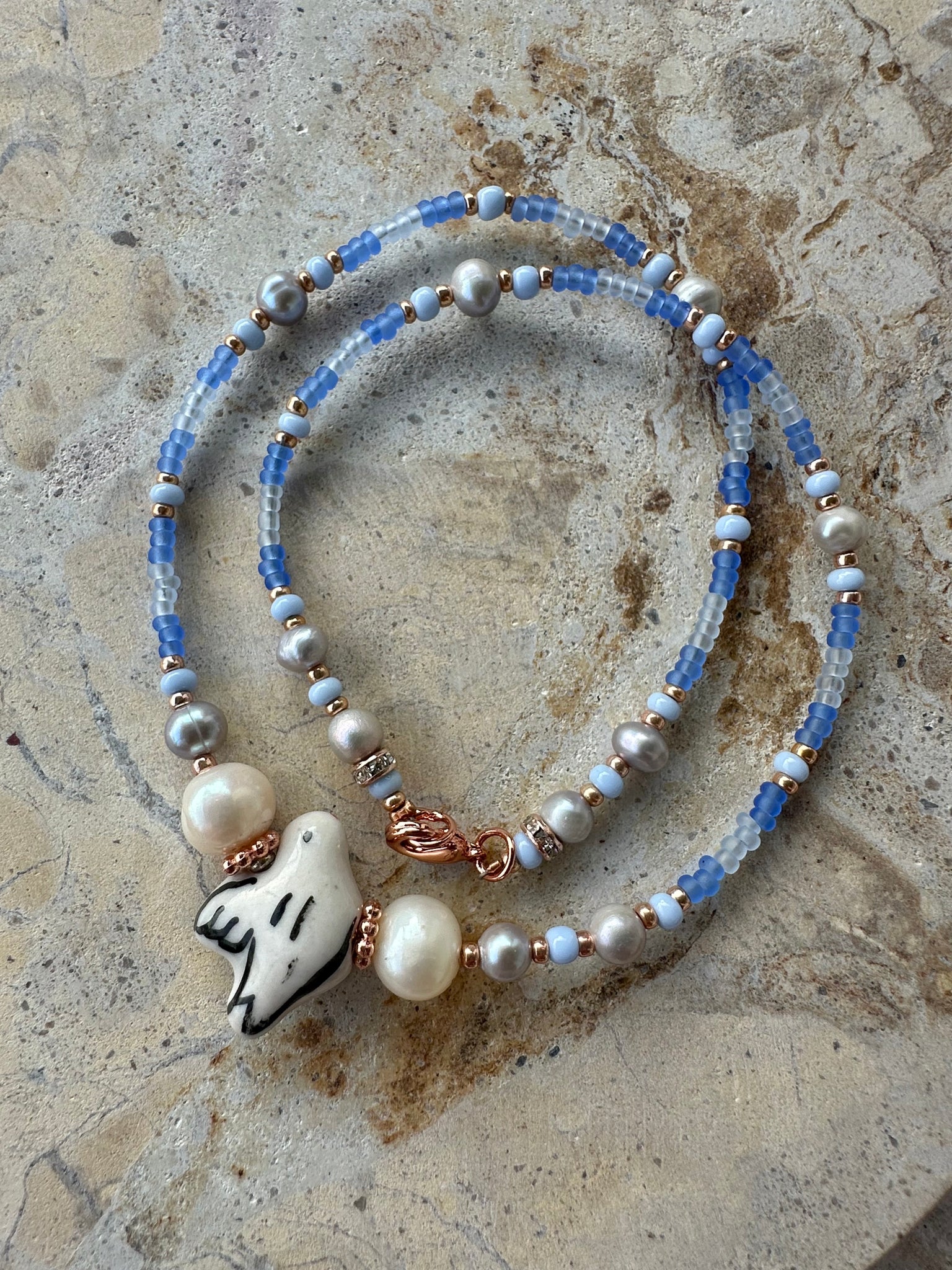 Blue Bird Seed Bead Choker - Bracelet