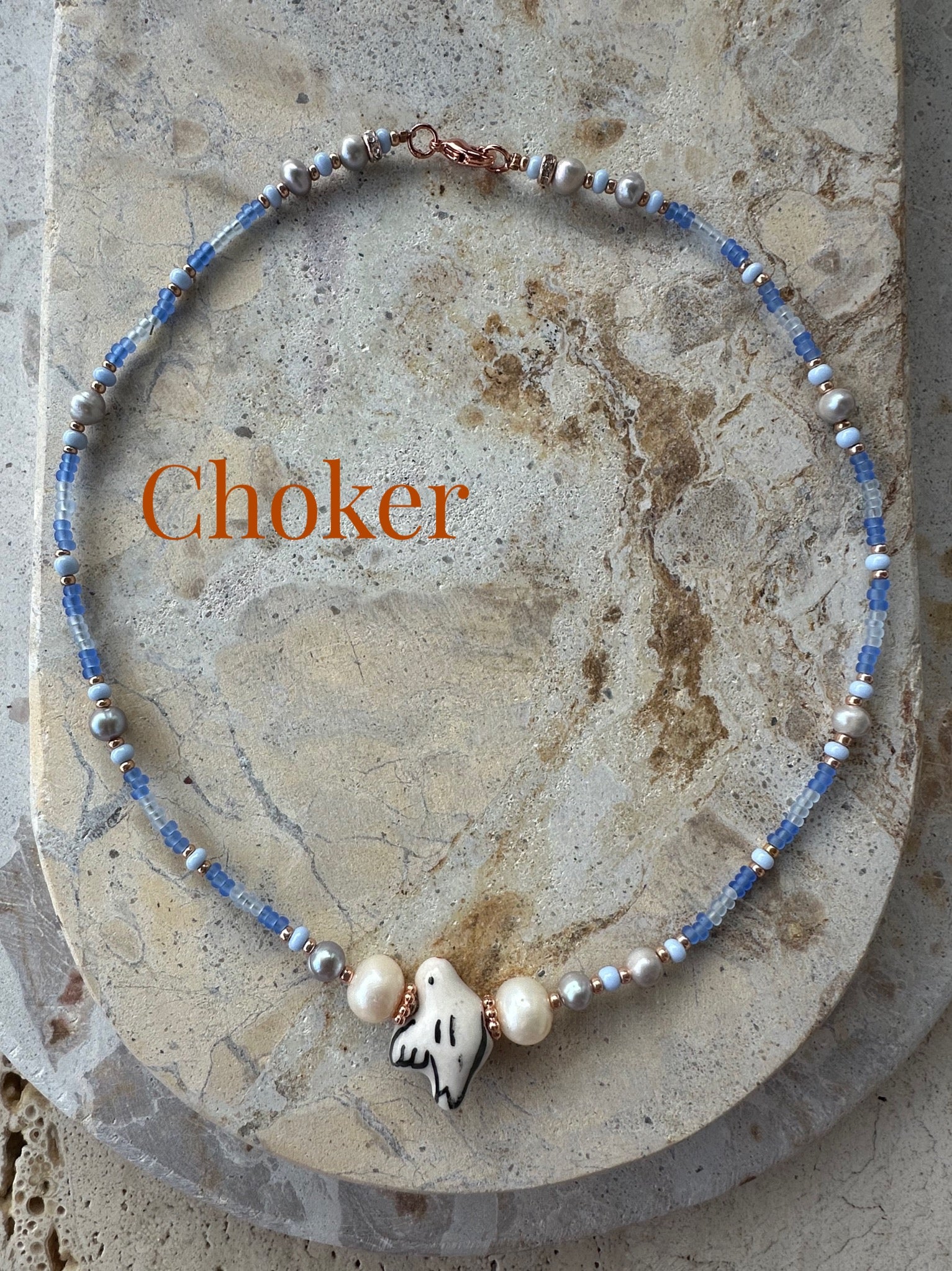 Blue Bird Seed Bead Choker - Bracelet