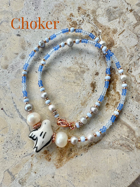 Blue Seed Bead Choker - Bracelet