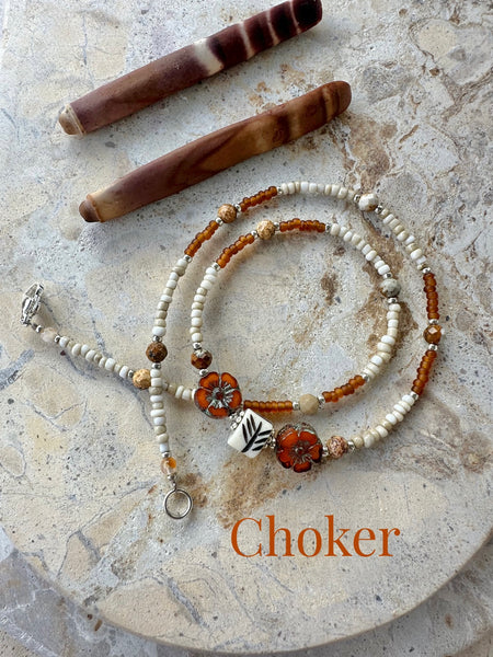 Hippy Flower Vintage African Seed Bead Choker