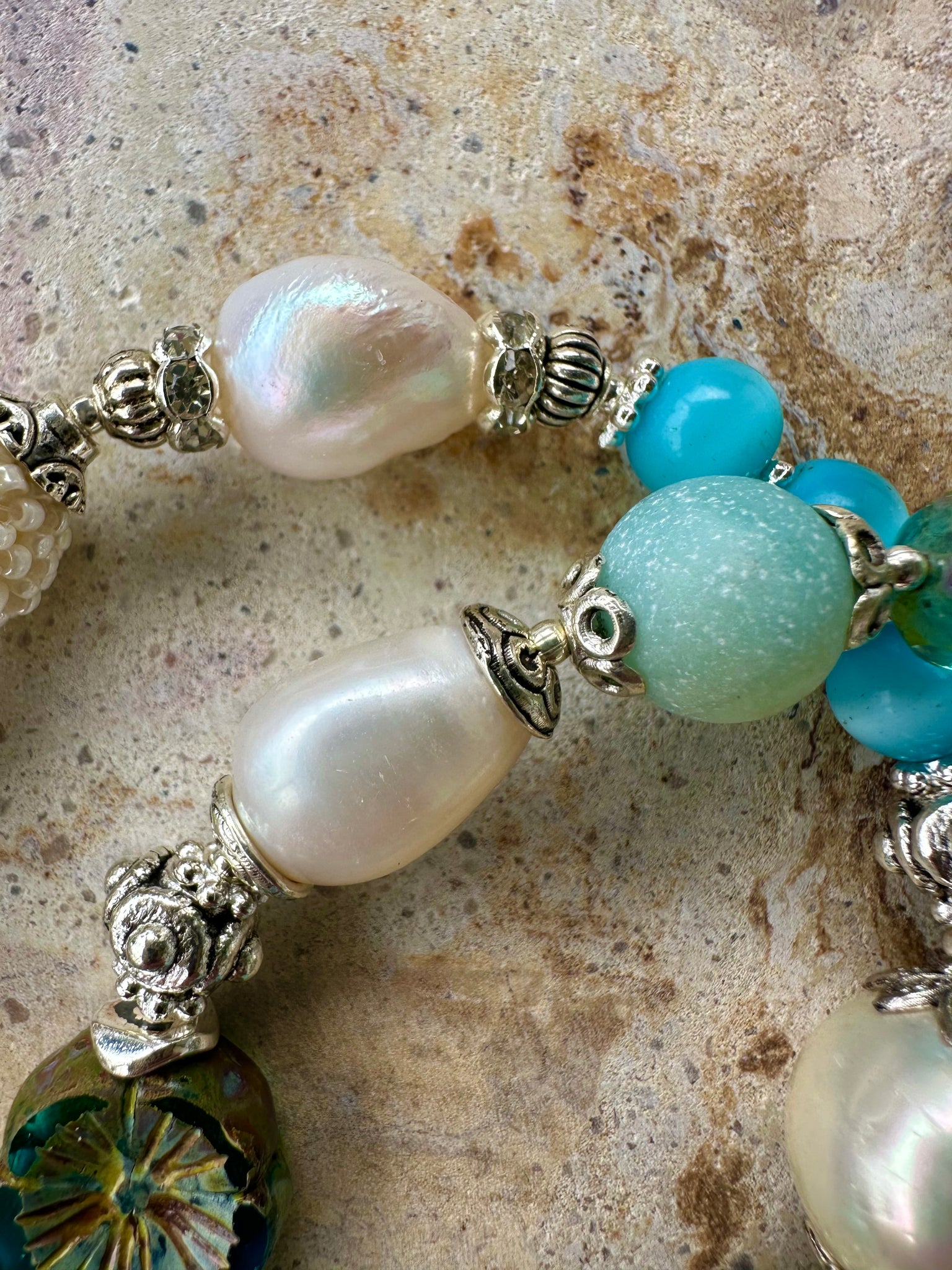 Venetian Glass Pearl Crystal Bracelet