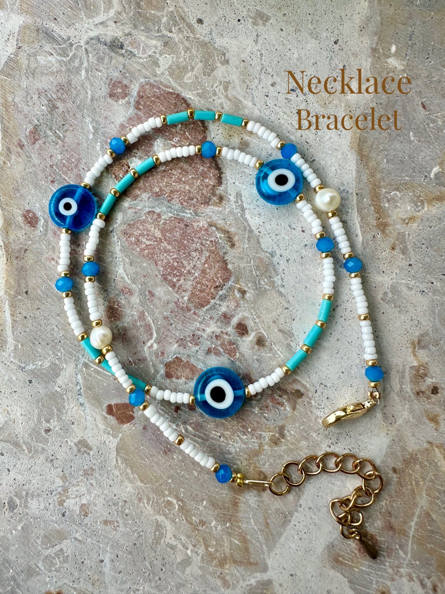 Evil Eye Blue Seed Bead Choker