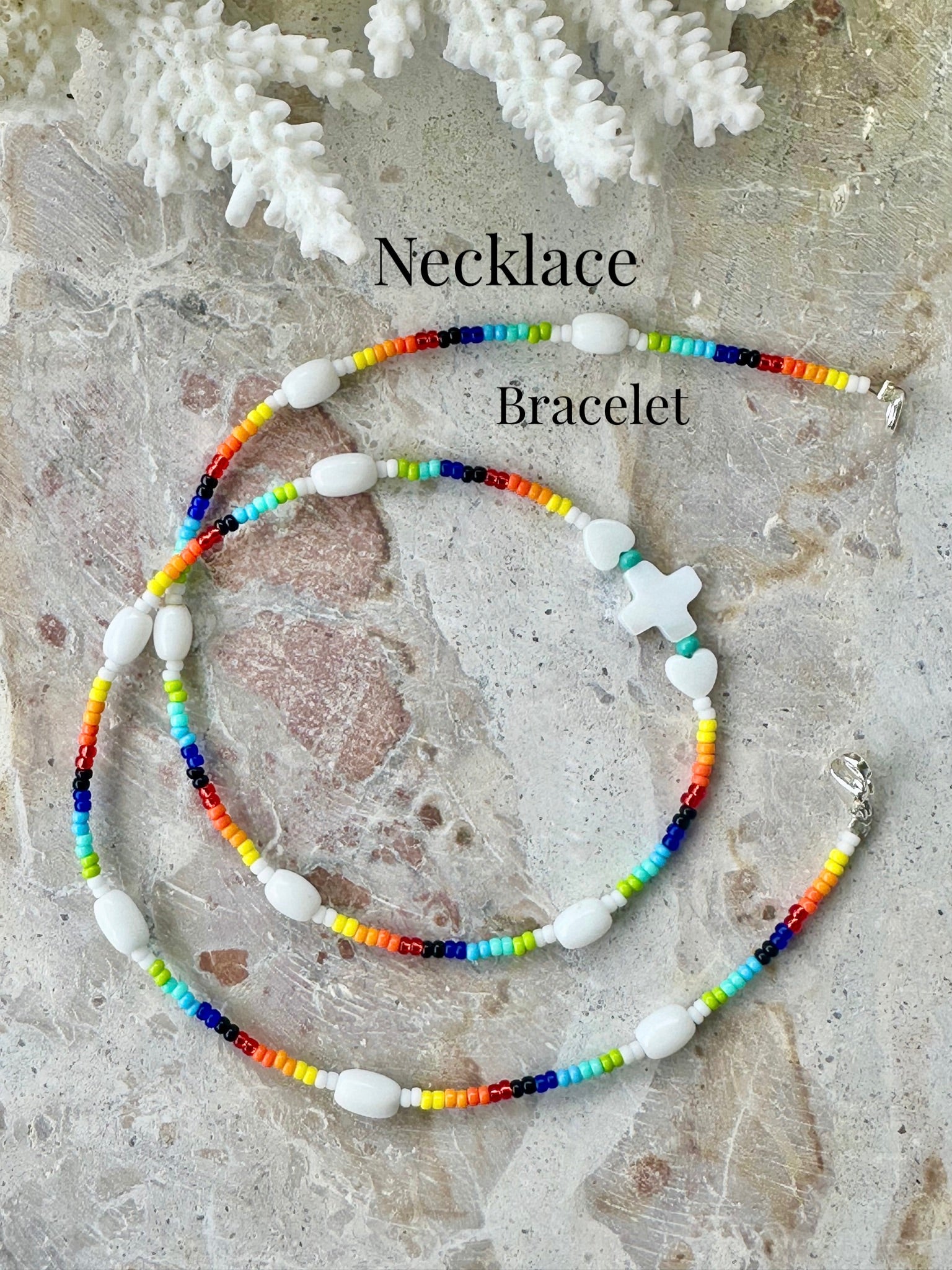 Beach Island Seed Bead Shell Cross Necklace