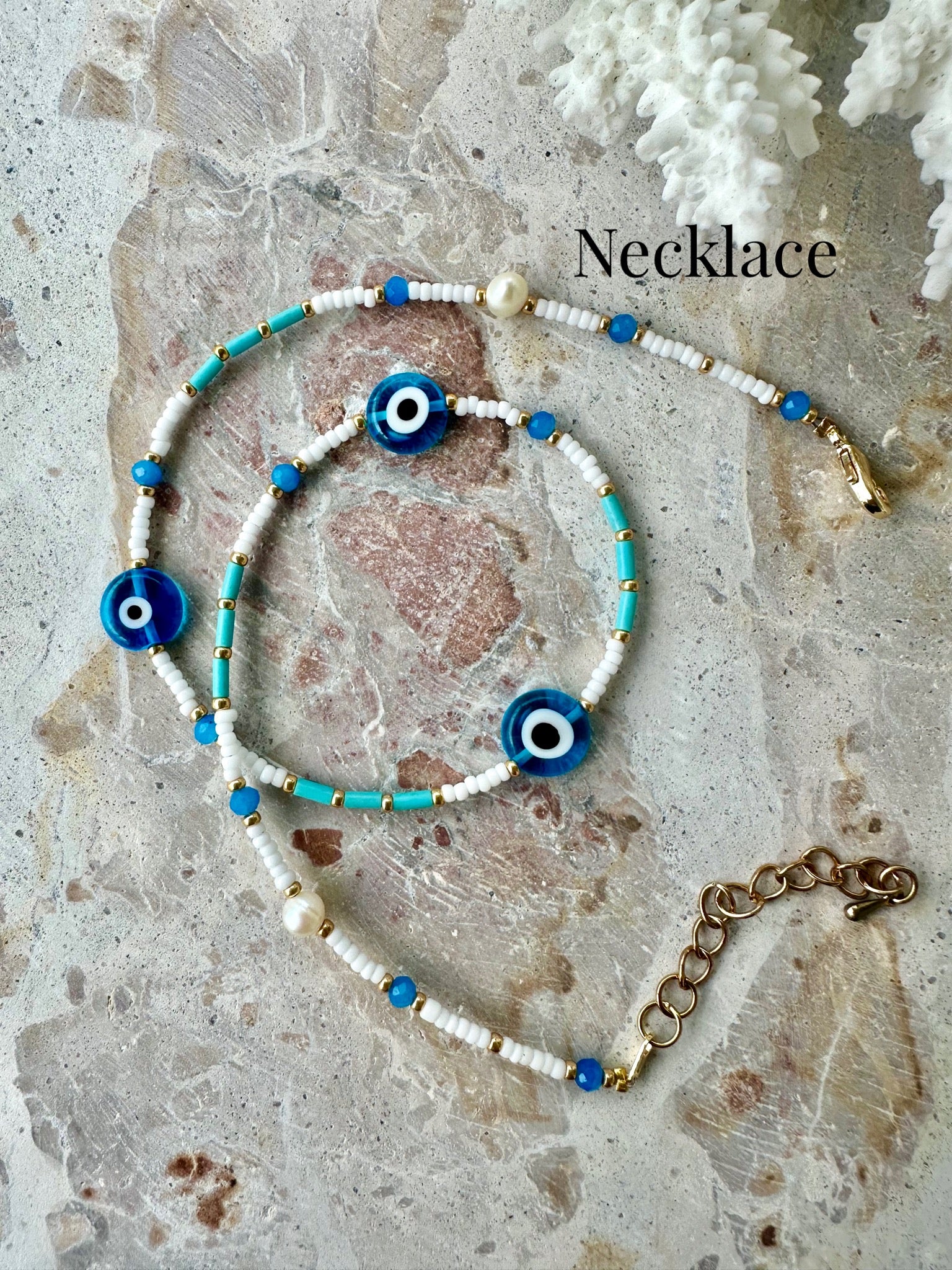 Evil Eye Blue Seed Bead Choker