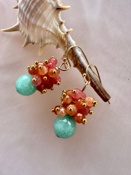 Pink & Green Jade Earrings