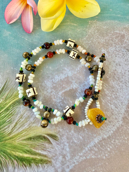 Boho Amber Sea Shell Wrap Boho Beach Bracelet