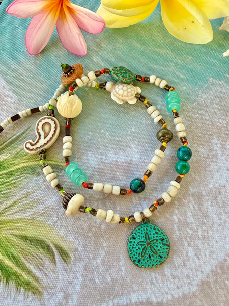 Island Surf Wrap Sand Dollar Charm Bracelet
