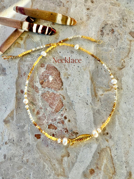 Golden Island Fish Seed Bead Necklace