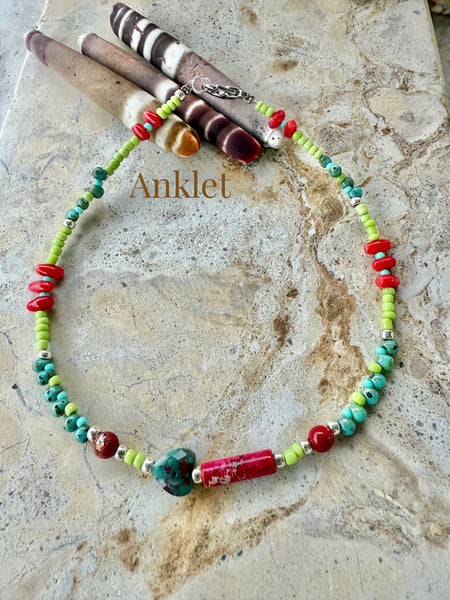 Red Shell Beachie Seed Bead Anklet