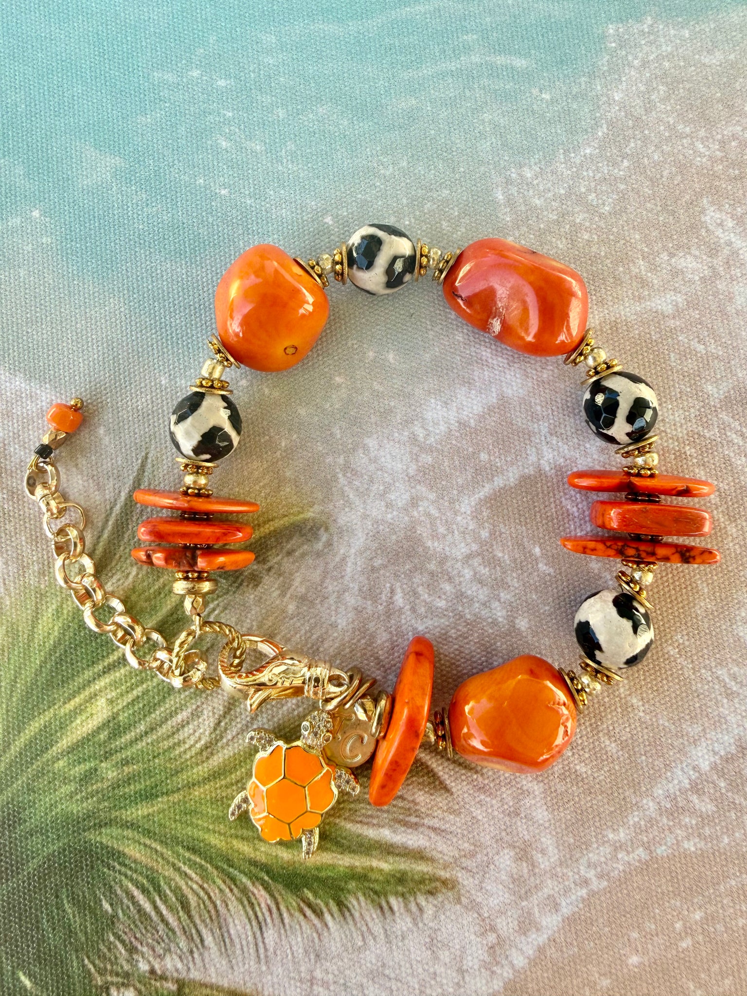 Red Coral Shell Beaded Bracelet