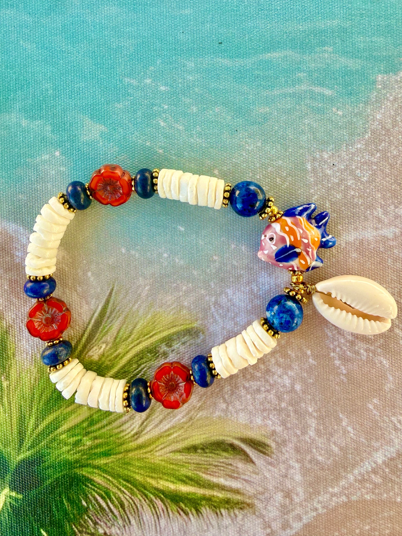 Ocean Fish & Cowrie Shell Bracelet