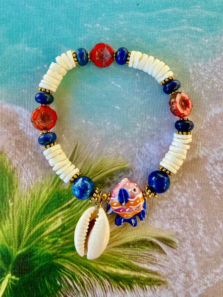 Ocean Fish & Cowrie Shell Bracelet