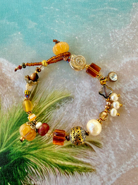Sun-Kissed Coastal Pearl Charm Bracelet