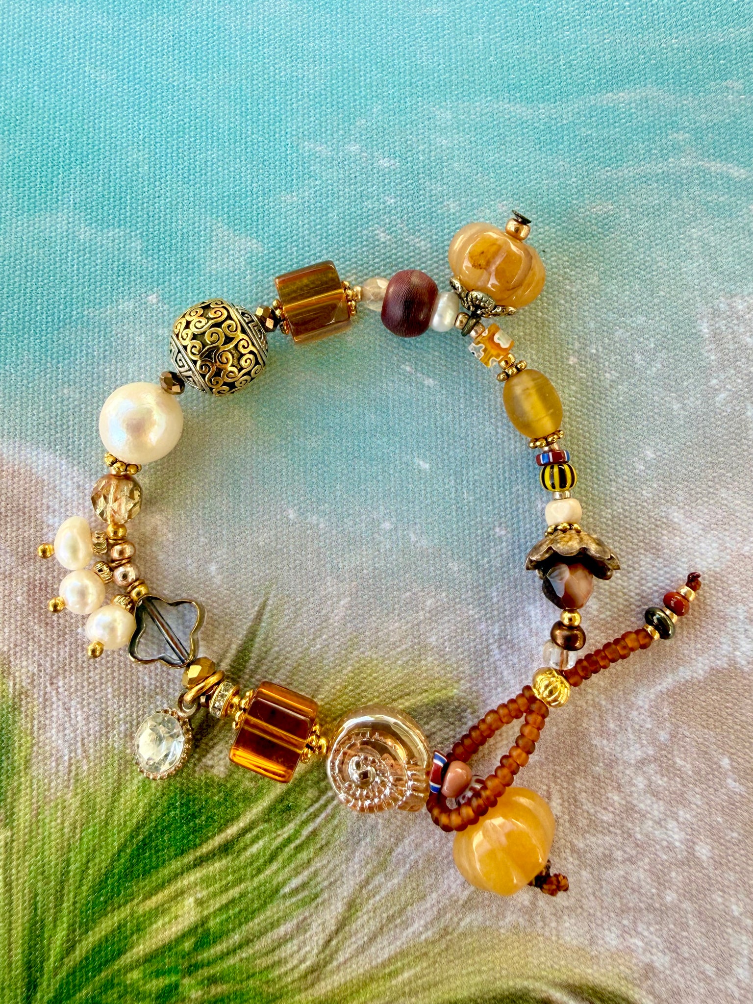Sun-Kissed Coastal Pearl Charm Bracelet