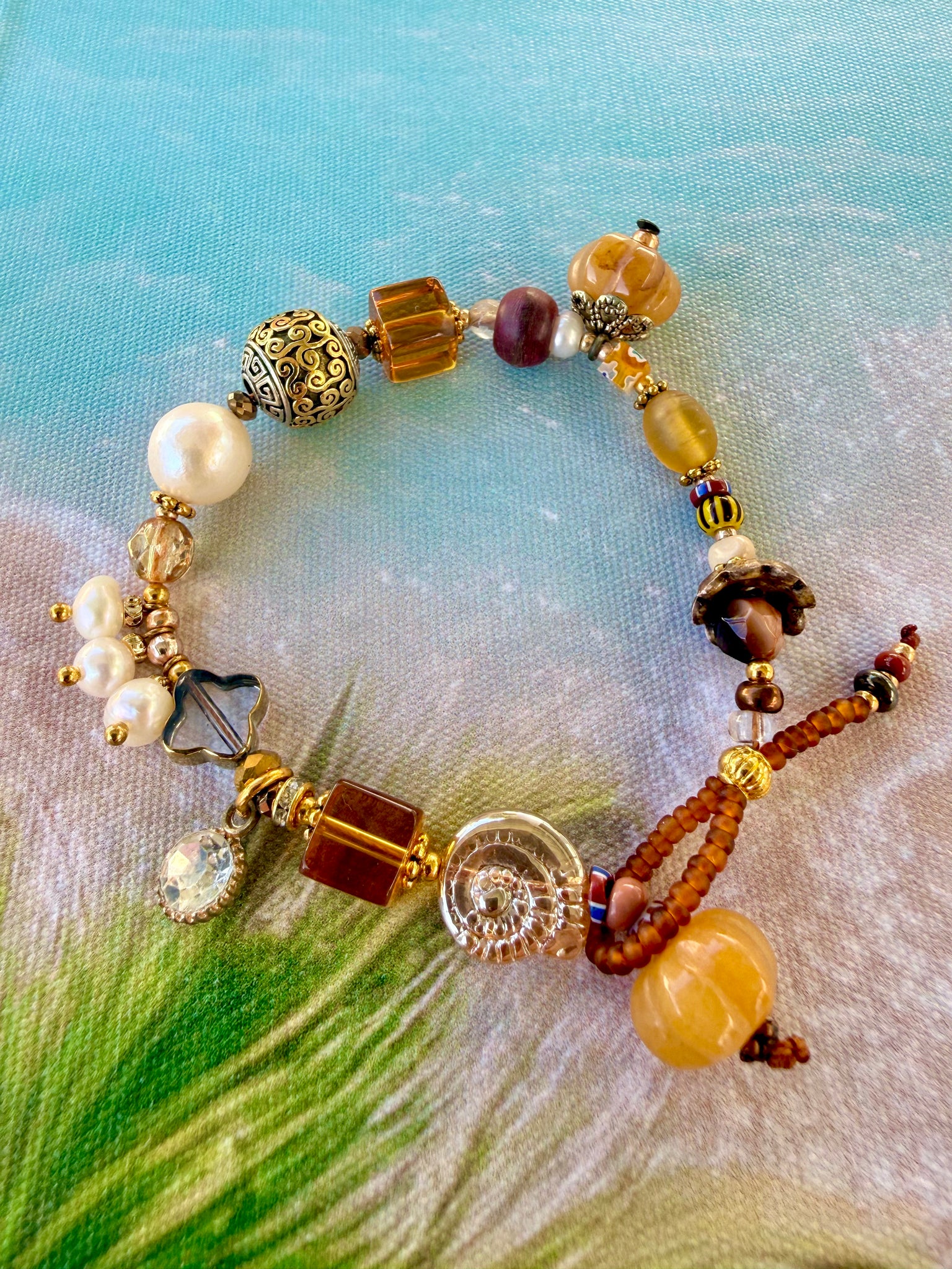 Sun-Kissed Coastal Pearl Charm Bracelet