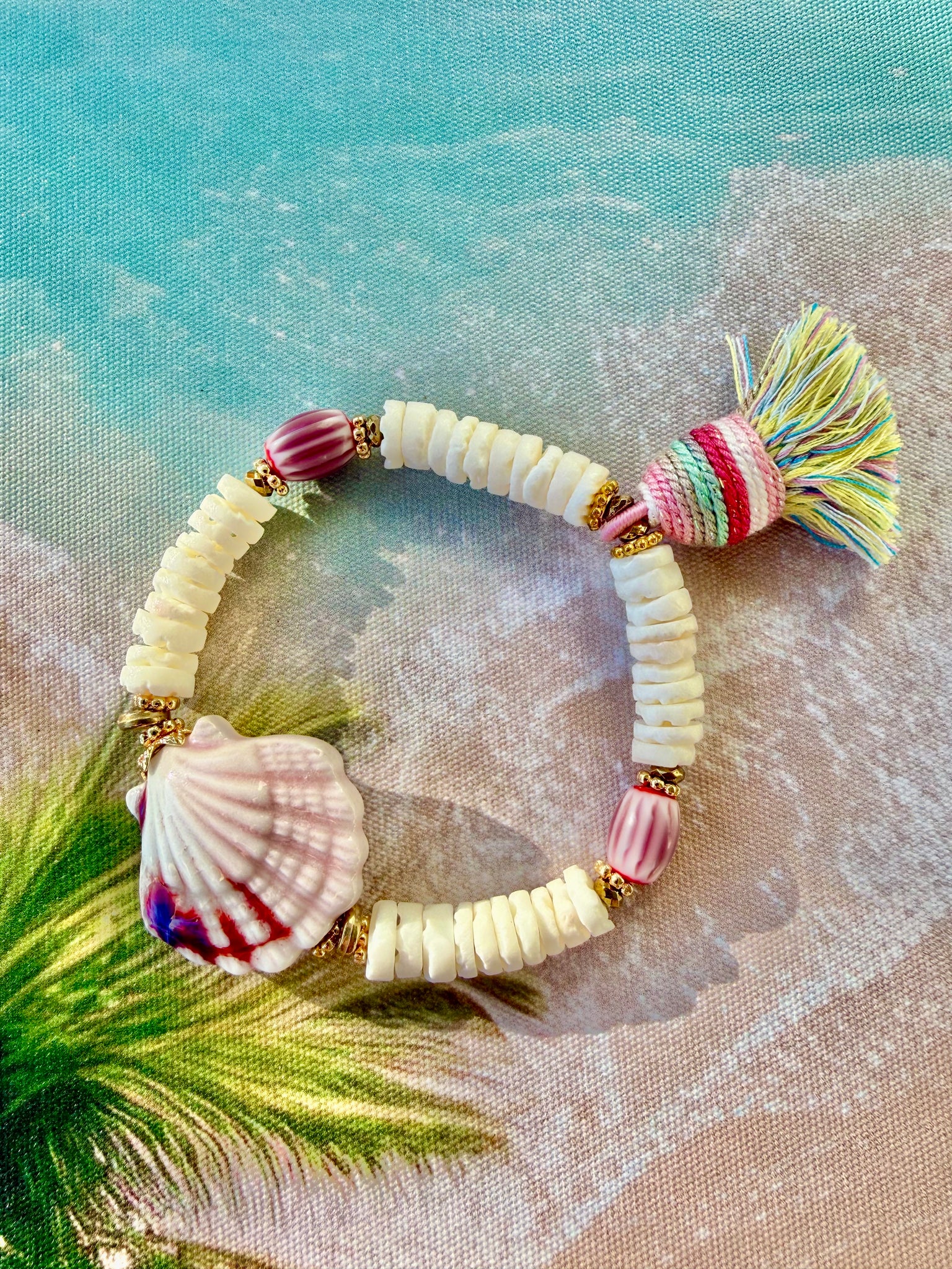 Pink Seashell Tassel Bracelet