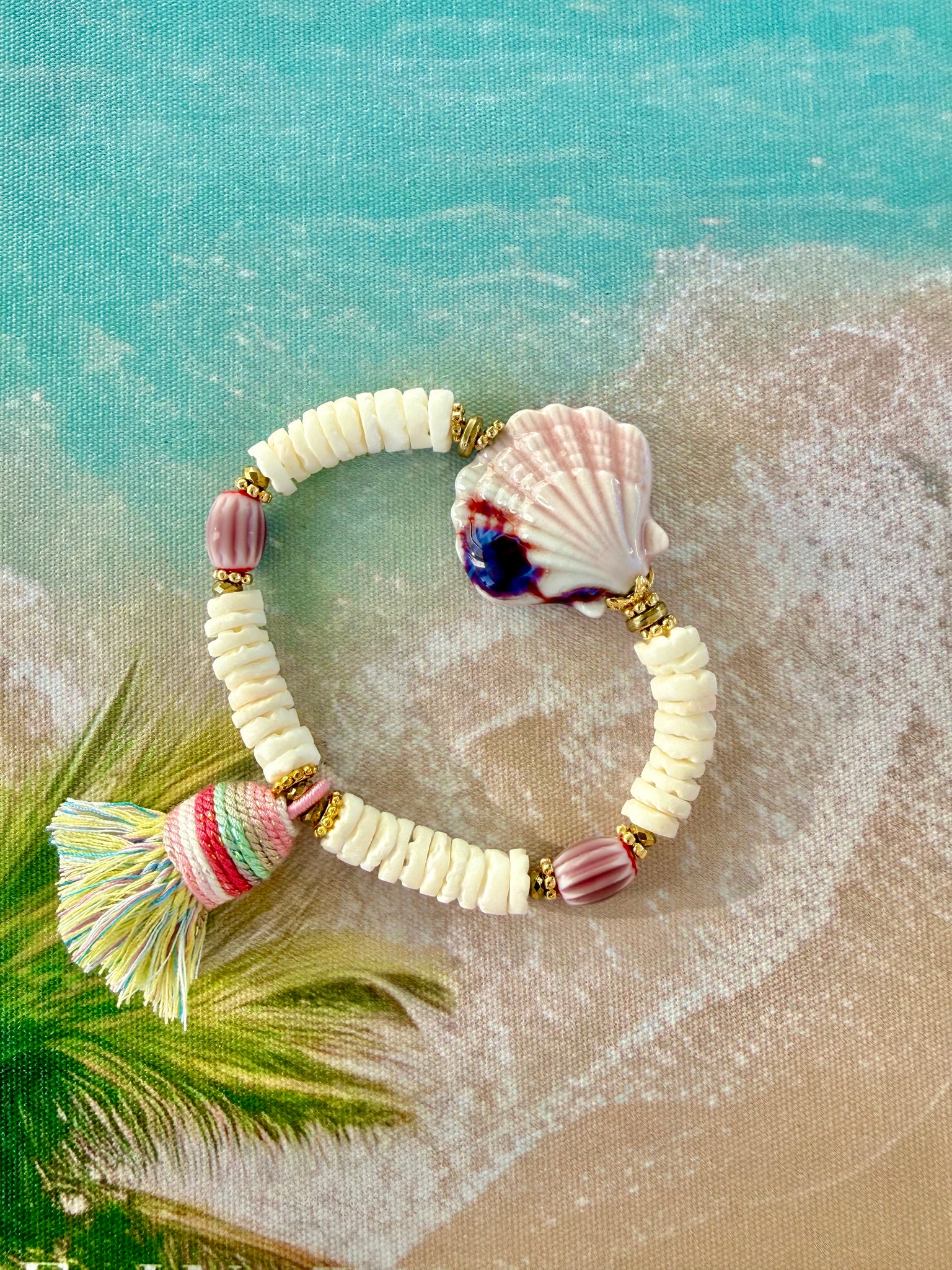 Pink Seashell Tassel Bracelet