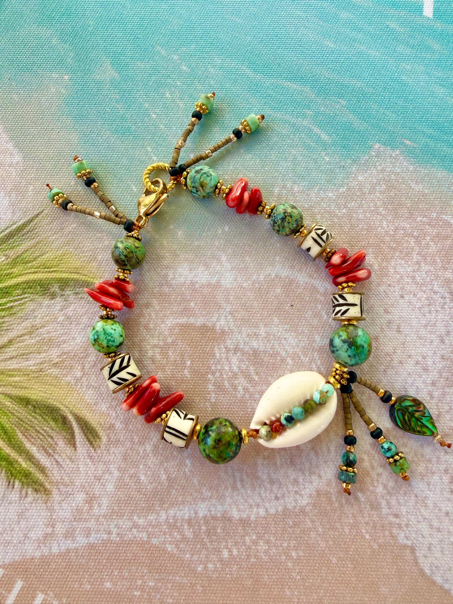 Hawaii Island Turquoise Cowrie Charm  Bracelet