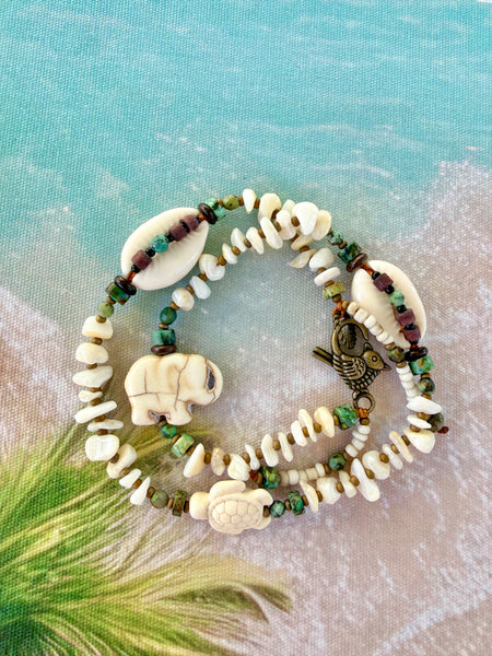 Island Safari Cowrie Shell Wrap Bracelet