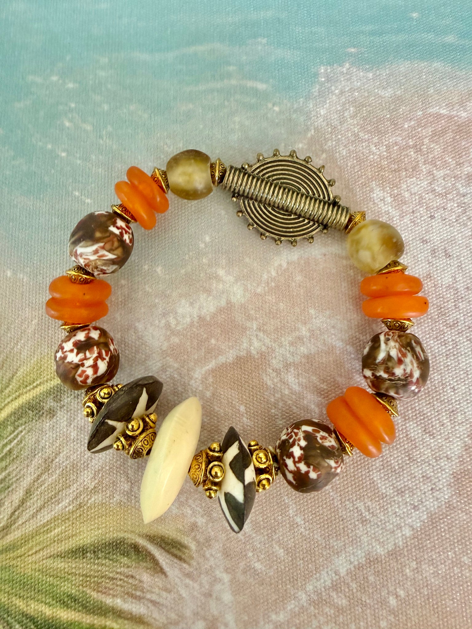Zanzibar Island Orange Trade Bead Bracelet