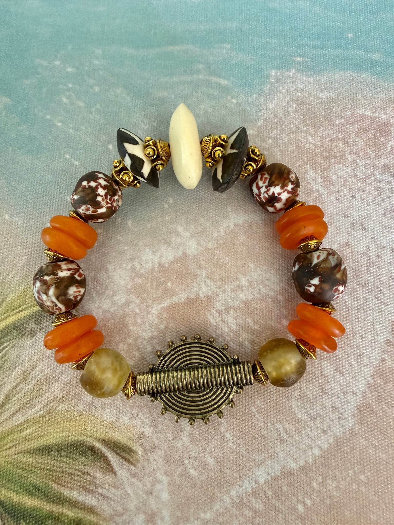 Zanzibar Island Orange Trade Bead Bracelet