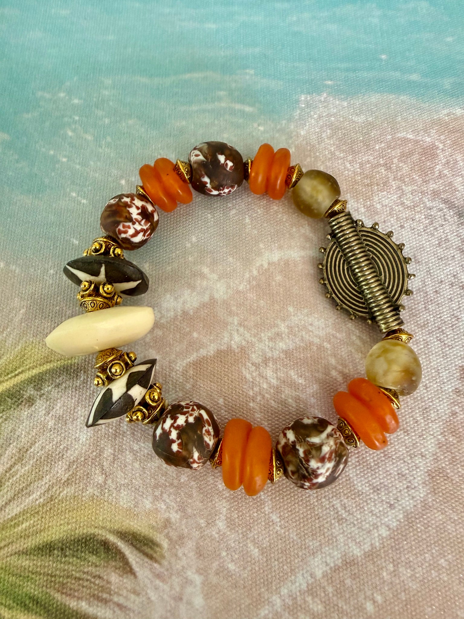 Zanzibar Island Orange Trade Bead Bracelet