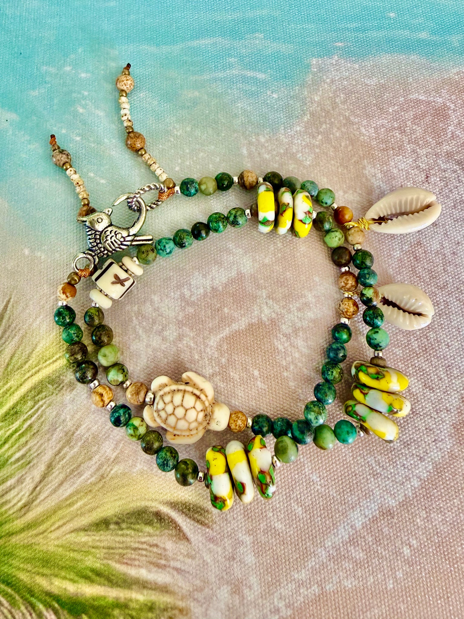 Turquoise Stone Beaded Shell Bracelet