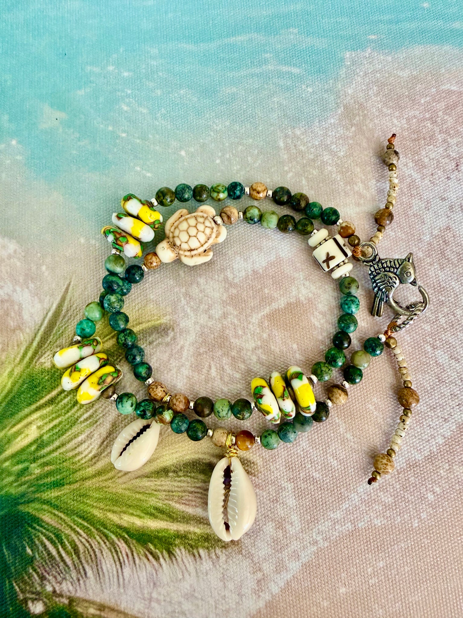 Turquoise Stone Beaded Shell Bracelet