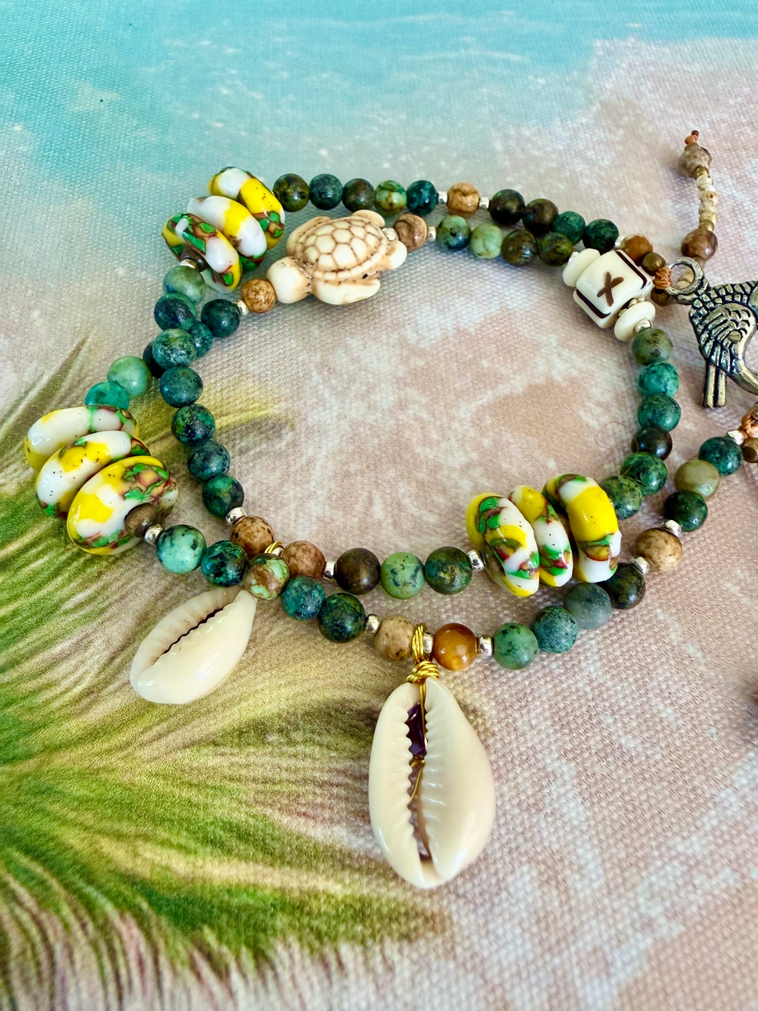 Turquoise Stone Beaded Shell Bracelet