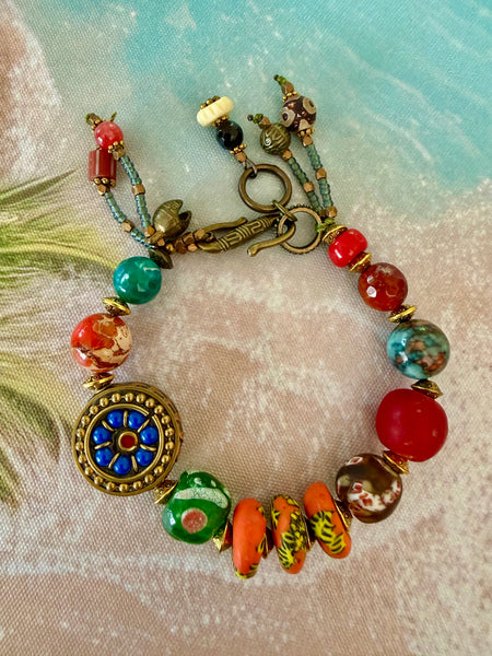 Tibetan Dzi & Trade Bead Boho Bracelet