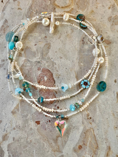 Seed Bead Crystal Pearl Necklace