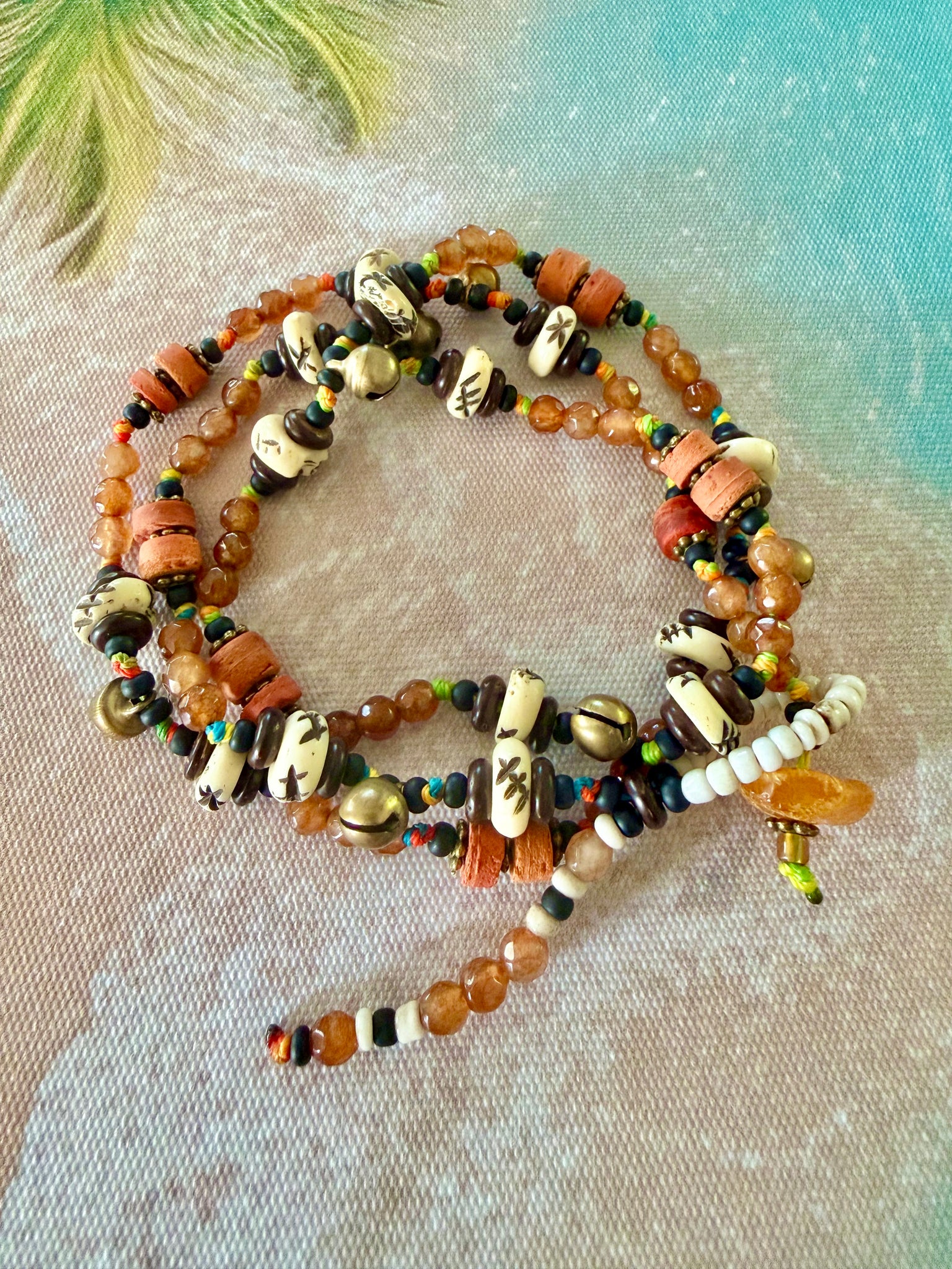 Coastal Amber Stone Wrap Bracelet
